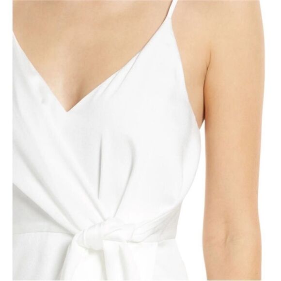 Shona Joy White Satin Lux Tie Front Cocktail Midi Dress - Picture 4 of 12